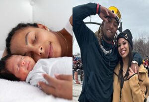 Chiefs' Justin Reid sheds tears of joy as he and his girlfriend warmly welcome their first child together.