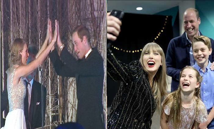 Prince William says Taylor Swift led him on stage like a puppy