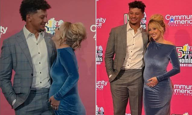 Incredible : Brittany Mahomes holds her baby bump on charity gala red carpet as she poses with husband Patrick Mahomes...