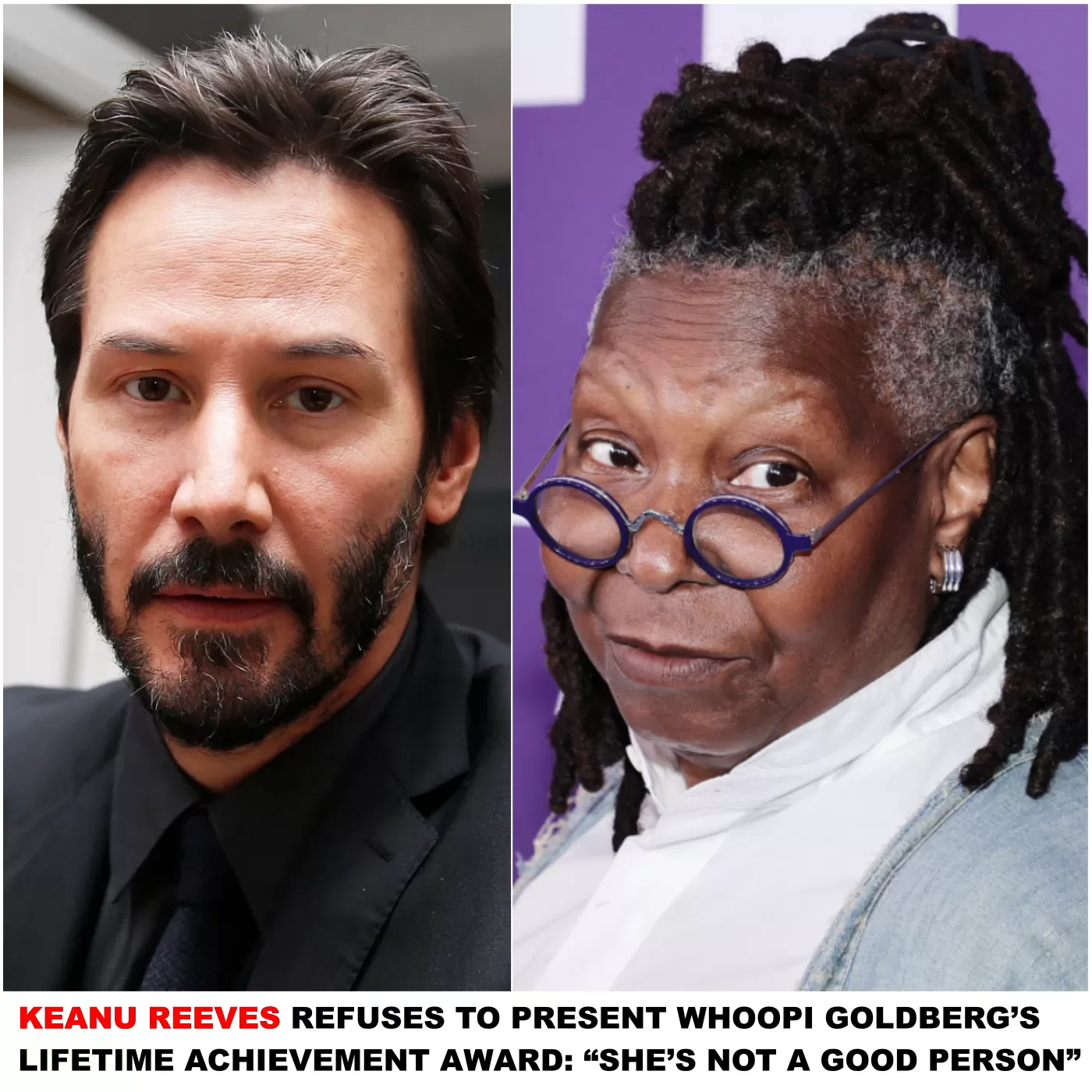 SHOCK: Keanu Reeves refuses to give Lifetime Achievement Award to Whoopi Goldberg: “She’s not a good person” “she doesn’t deserve it”